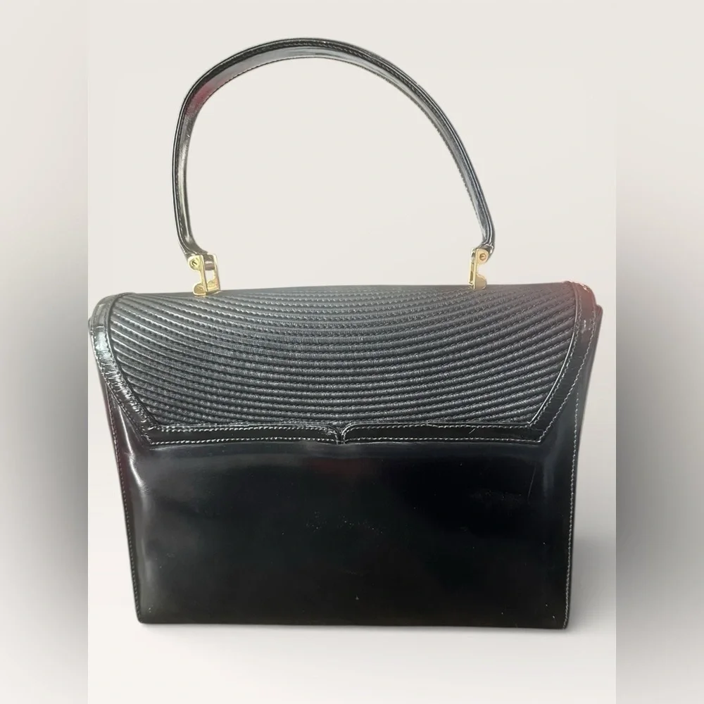 Tiffany & Co Vintage Classic Black Patent Leather Top Handle Bag Made in Italy